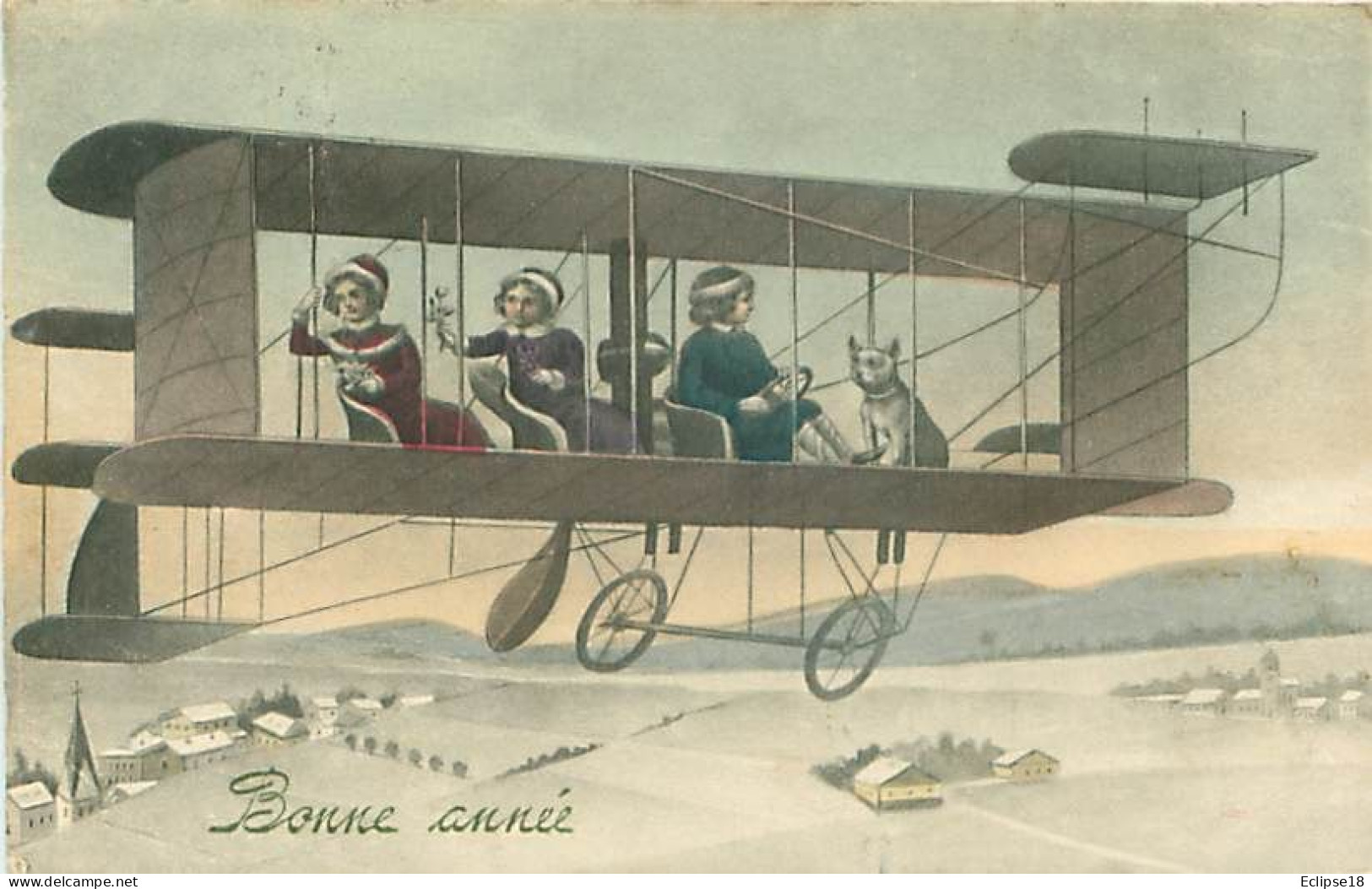 Illustration M M Viennoise - Enfants Chien Dans Un Avion Dirigeable  - Surréalisme      Q 2592 - Autres & Non Classés