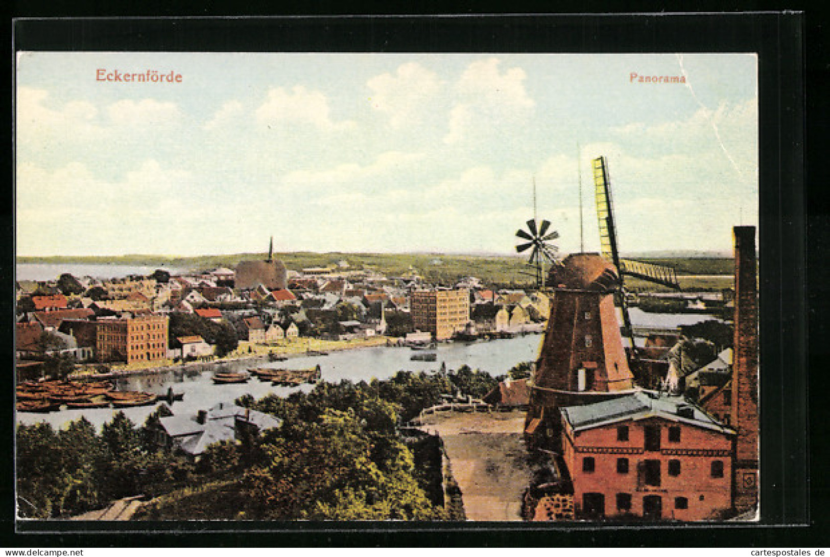 AK Eckernförde, Panorama Der Stadt Mit Windmühle  - Eckernfoerde