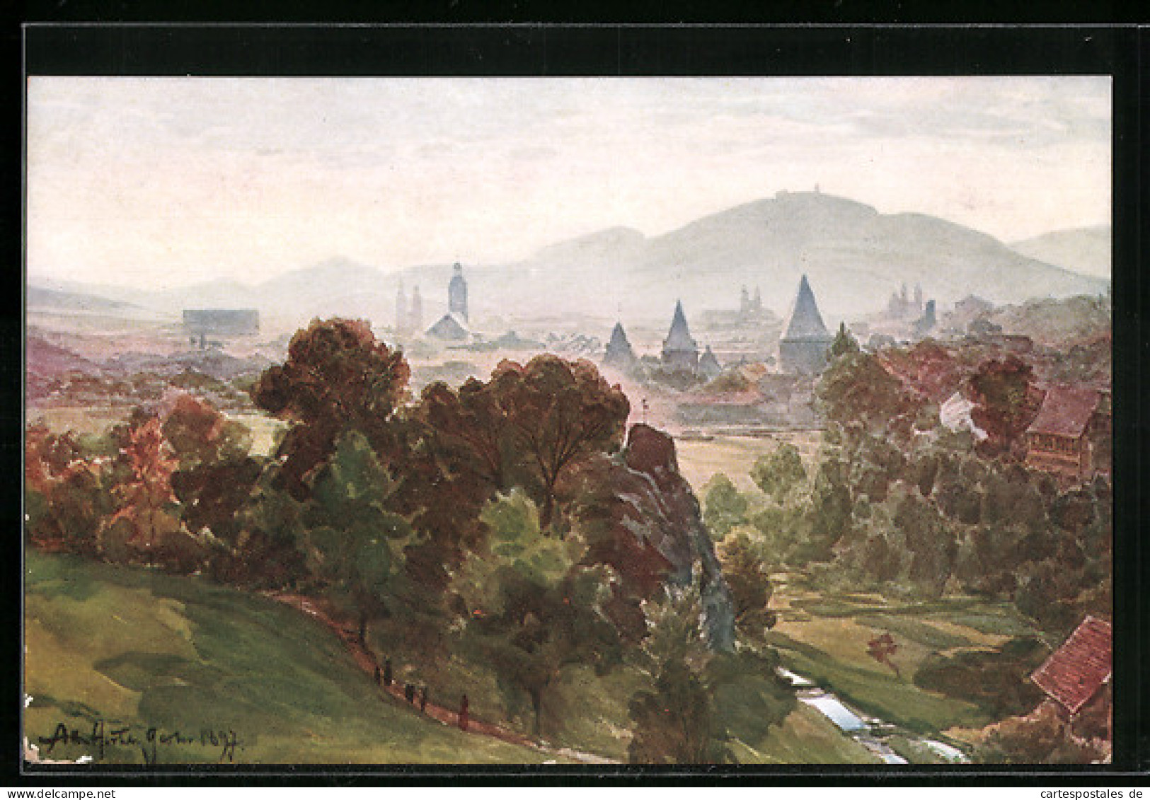 Künstler-AK Goslar, Ansicht Vom Petersberg Aus, Morgenstimmung  - Goslar