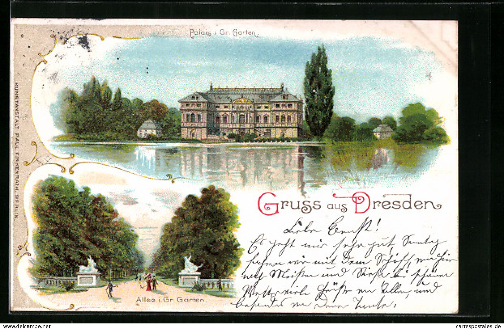 Lithographie Dresden, Flanierende Im Palais Im Grossen Garten  - Dresden