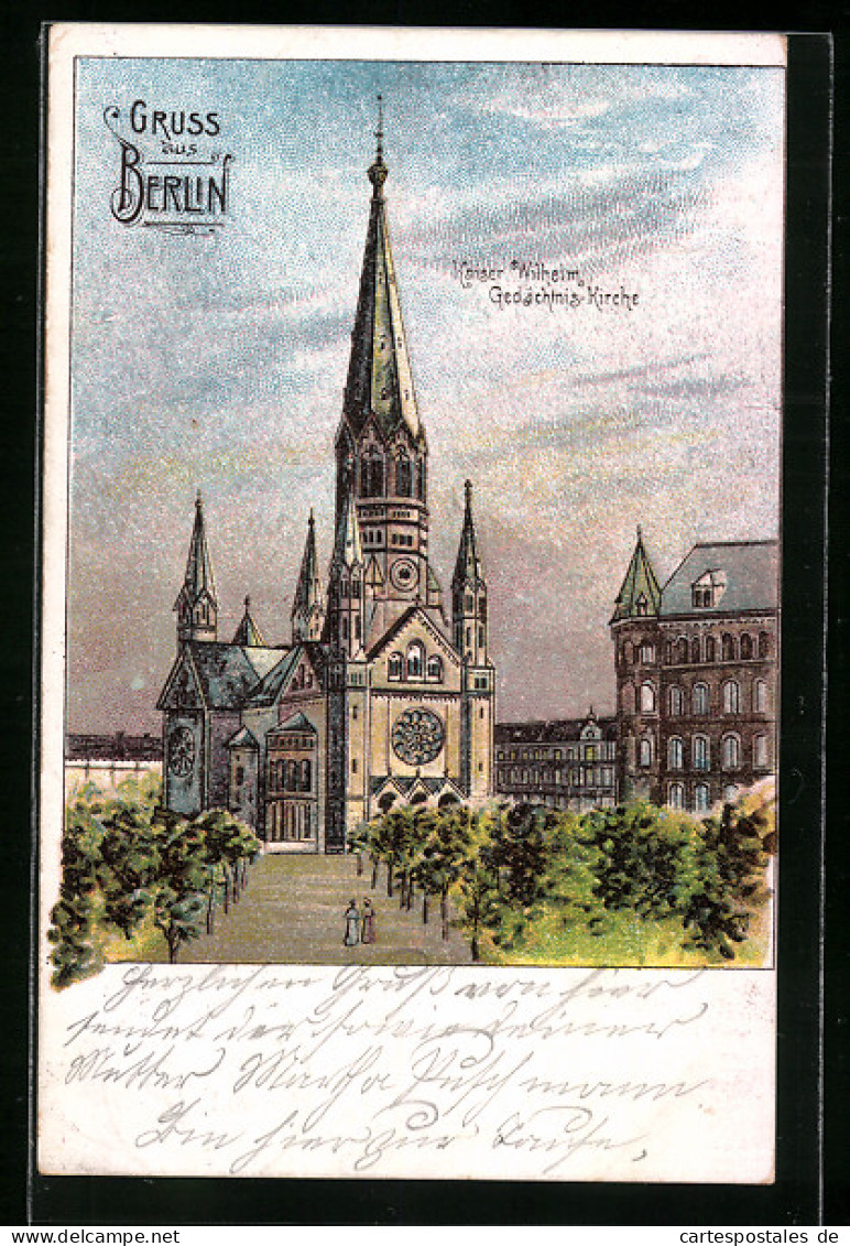 Lithographie Berlin-Charlottenburg, Kaiser Wilhelm Gedächtnis-Kirche  - Charlottenburg