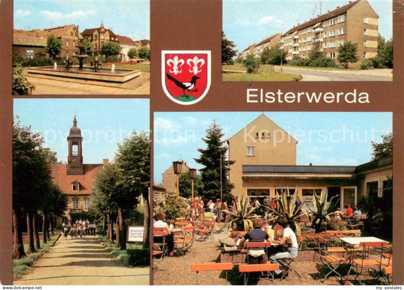 73656117 Elsterwerda Wappenbrunnen Am Markt Strasse Des Aufbaues Schloss EisCafe - Elsterwerda