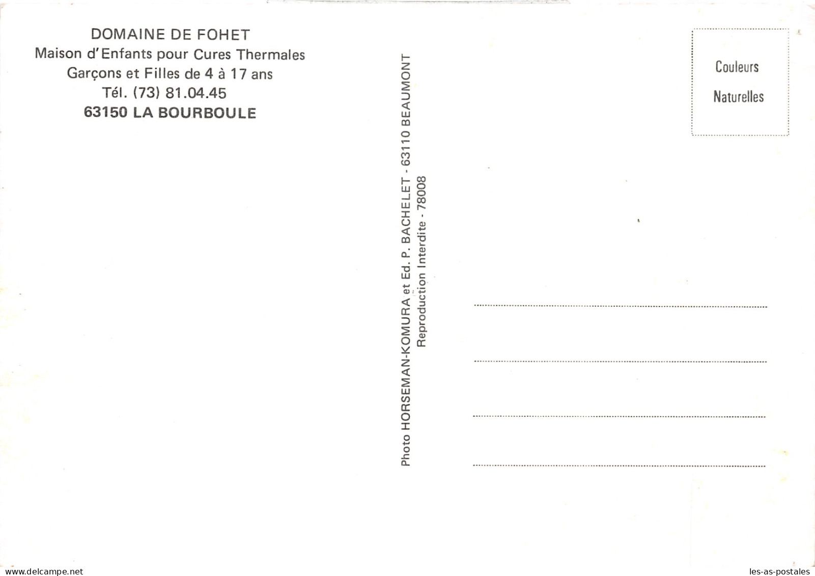 63 LA BOURBOULE DOMAINE DE FOHET - La Bourboule