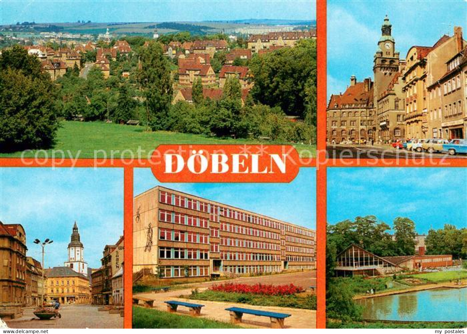 73656011 Doebeln Stadtpanorama Rathaus Roter Platz Lenin Oberschule Buergergarte - Doebeln