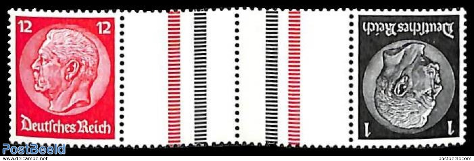 Germany, Empire 1937 1pf+tab+tab+12pf, Mint NH - Unused Stamps