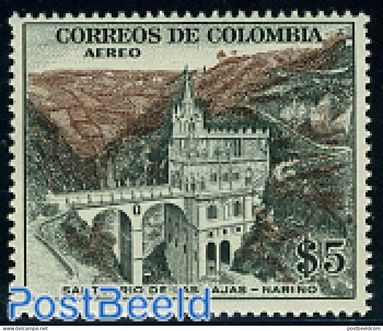 Colombia 1954 $5, Stamp Out Of Set, Mint NH, Religion - Cloisters & Abbeys - Abbayes & Monastères