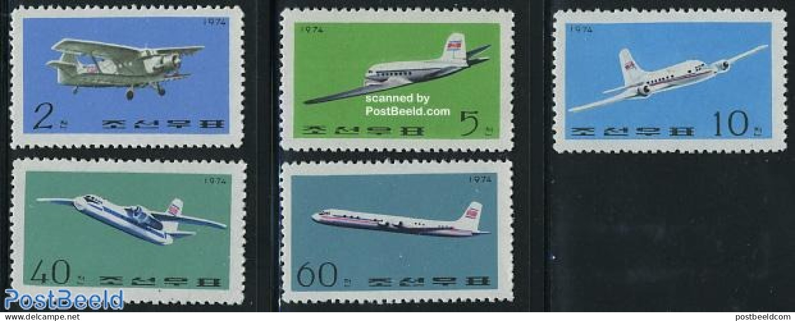 Korea, North 1974 Civil Aviation 5v, Mint NH, Transport - Aircraft & Aviation - Airplanes