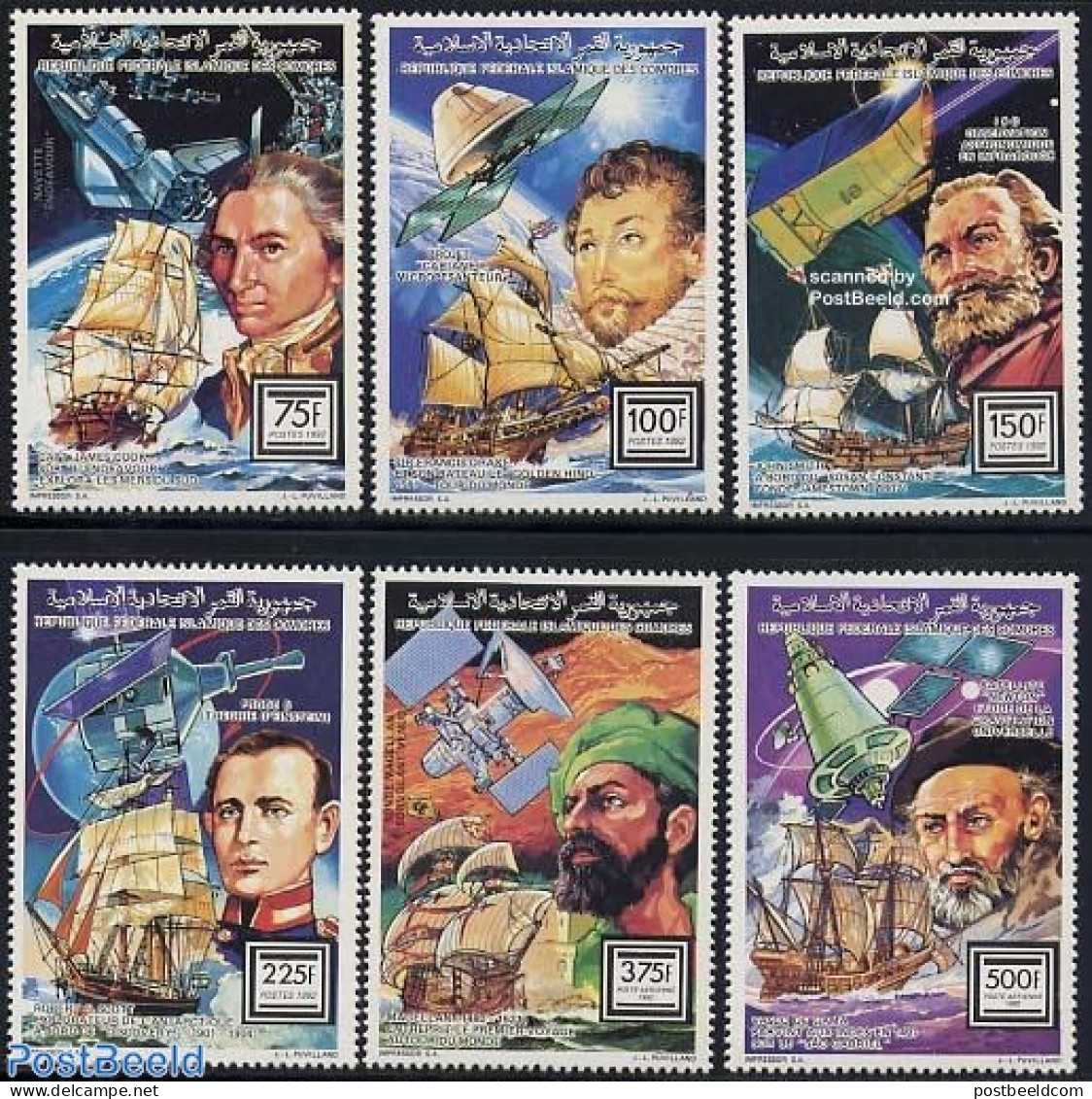 Comoros 1992 Explorers 6v, Mint NH, History - Transport - Explorers - Aircraft & Aviation - Ships And Boats - Space Ex.. - Erforscher