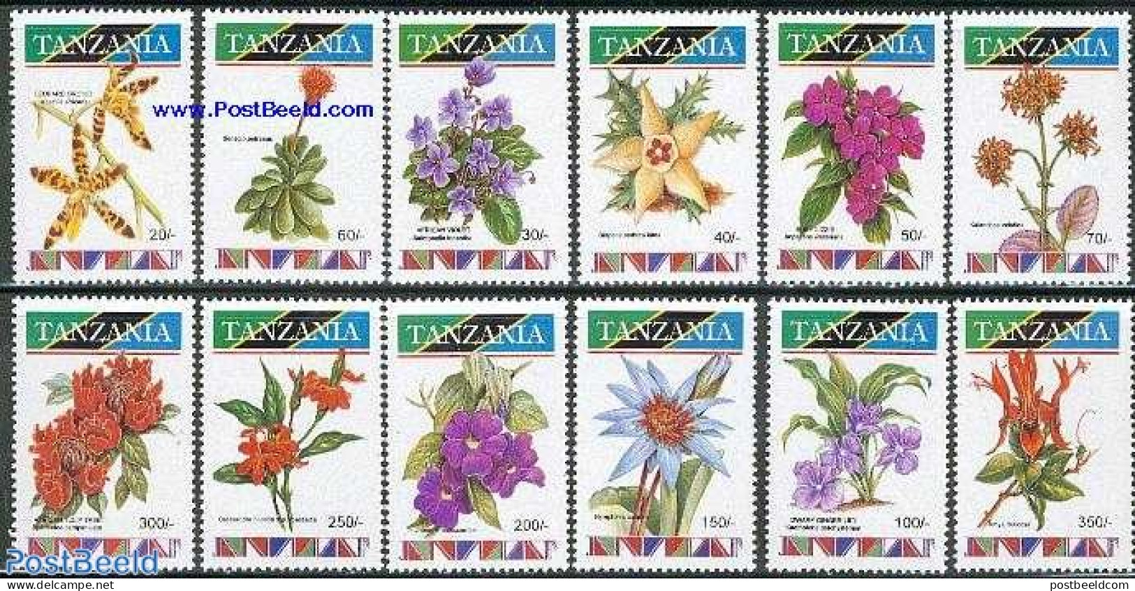 Tanzania 1993 Flowers 12v, Mint NH, Nature - Flowers & Plants - Orchids - Tanzania (1964-...)