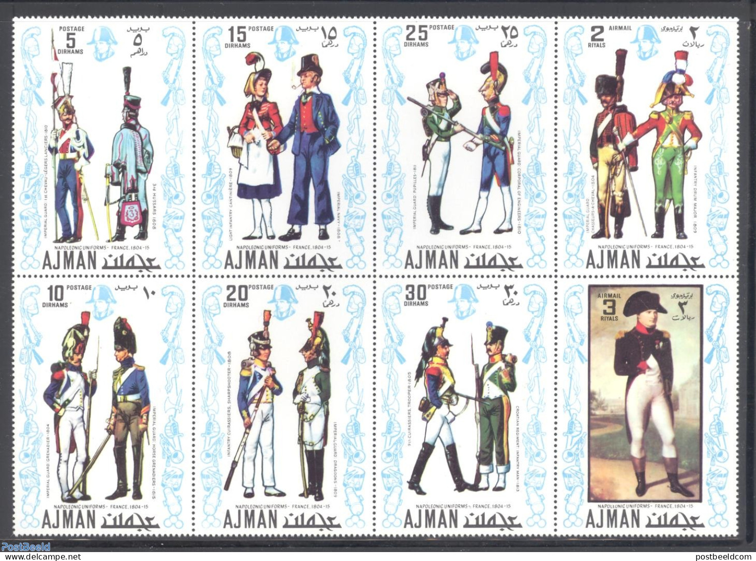 Ajman 1971 Uniforms In France 8v, Mint NH, Various - Uniforms - Costumes