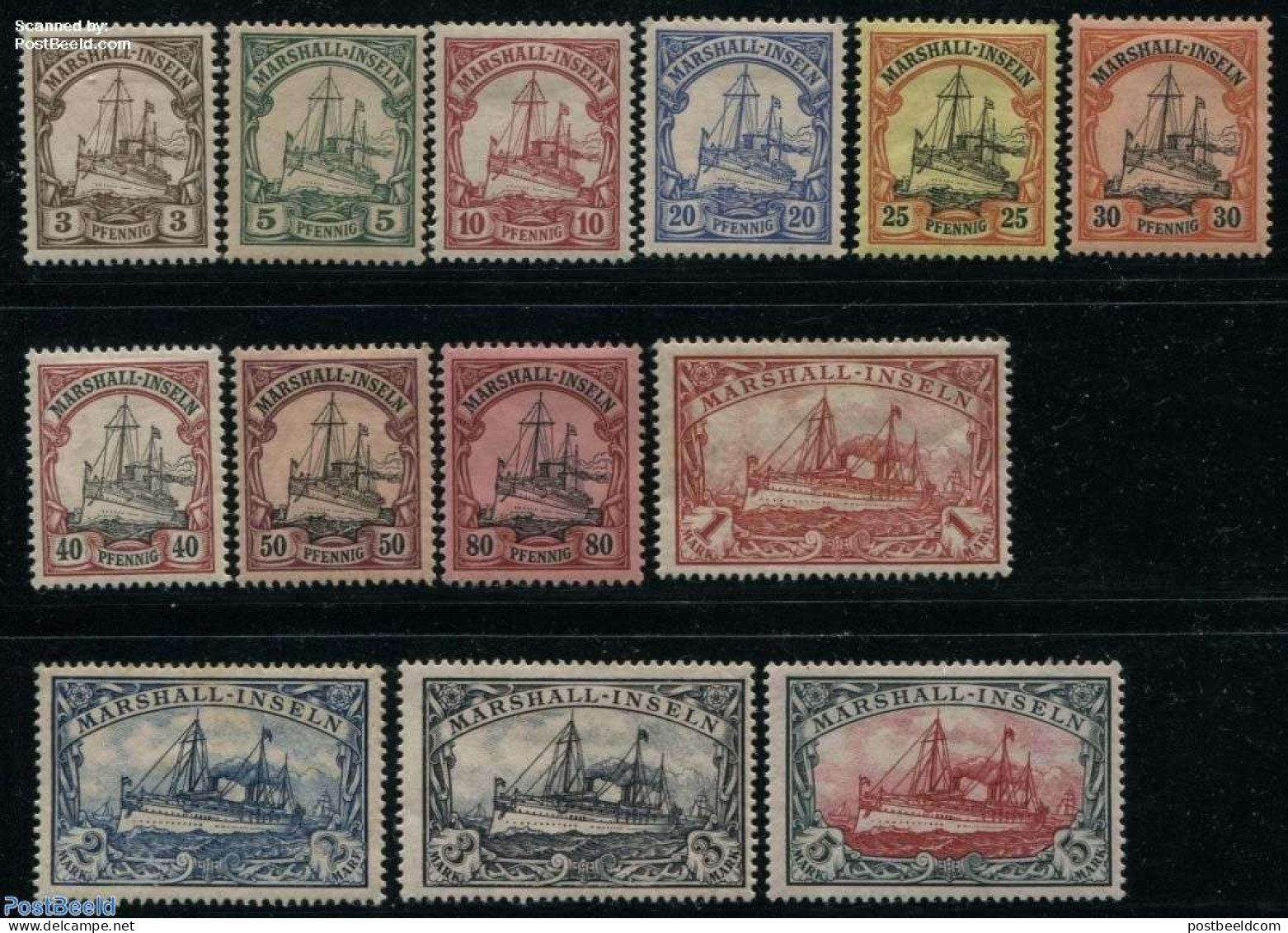 Germany, Colonies 1901 Marshall Inseln, Ships 13v, Unused (hinged), Transport - Ships And Boats - Bateaux