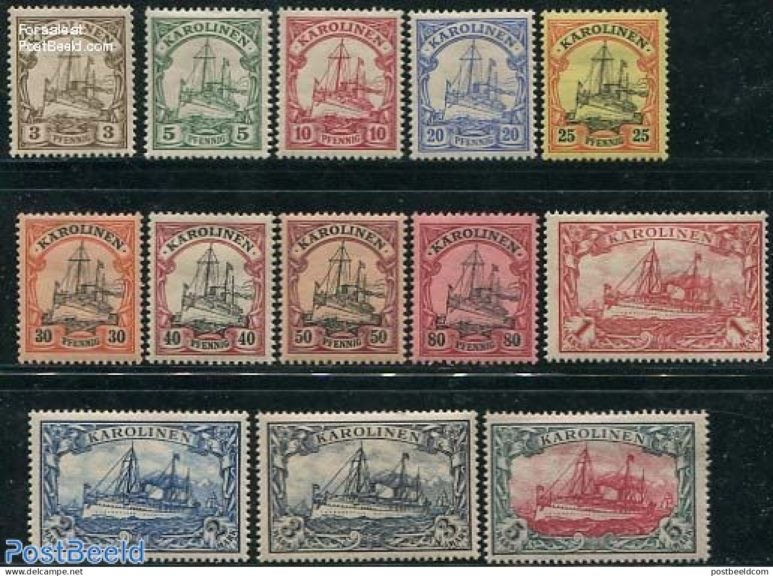 Germany, Colonies 1901 Karolinen, Ships 13v, Unused (hinged), Transport - Ships And Boats - Schiffe