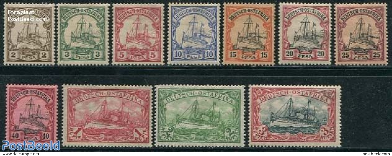 Germany, Colonies 1901 Ostafrika, Definitives, Ships 11v, Unused (hinged), Transport - Ships And Boats - Bateaux