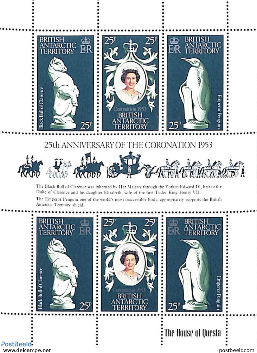 British Antarctica 1978 Silver Coronation S/s, Mint NH, History - Nature - Kings & Queens (Royalty) - Birds - Penguins - Königshäuser, Adel