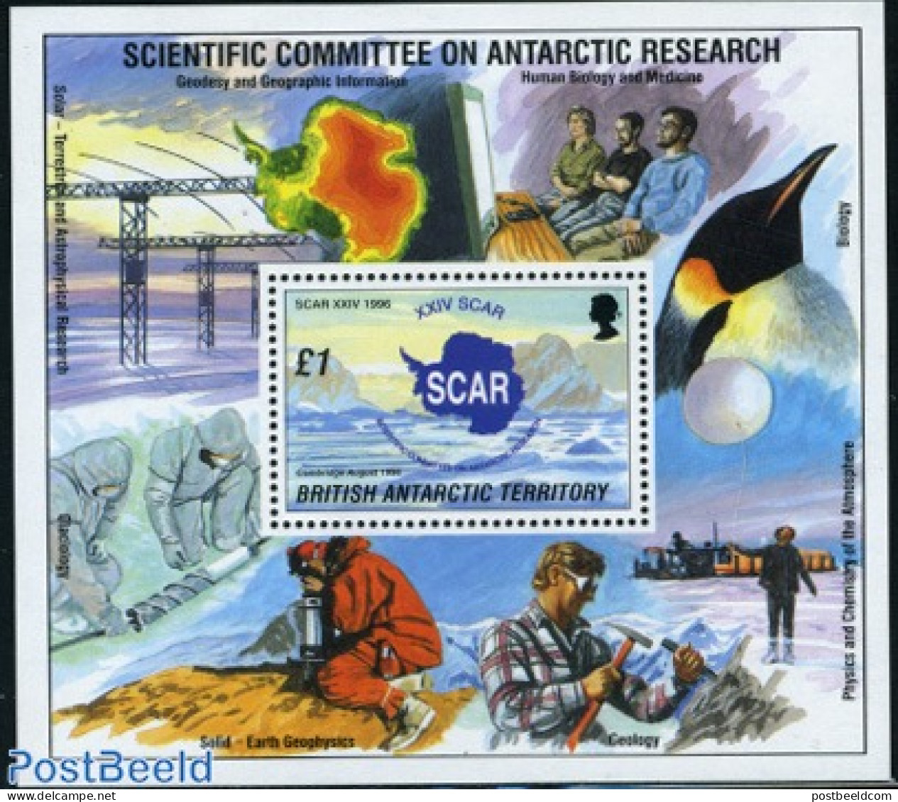 British Antarctica 1996 SCAR S/s, Mint NH, Science - Various - The Arctic & Antarctica - Maps - Geografía