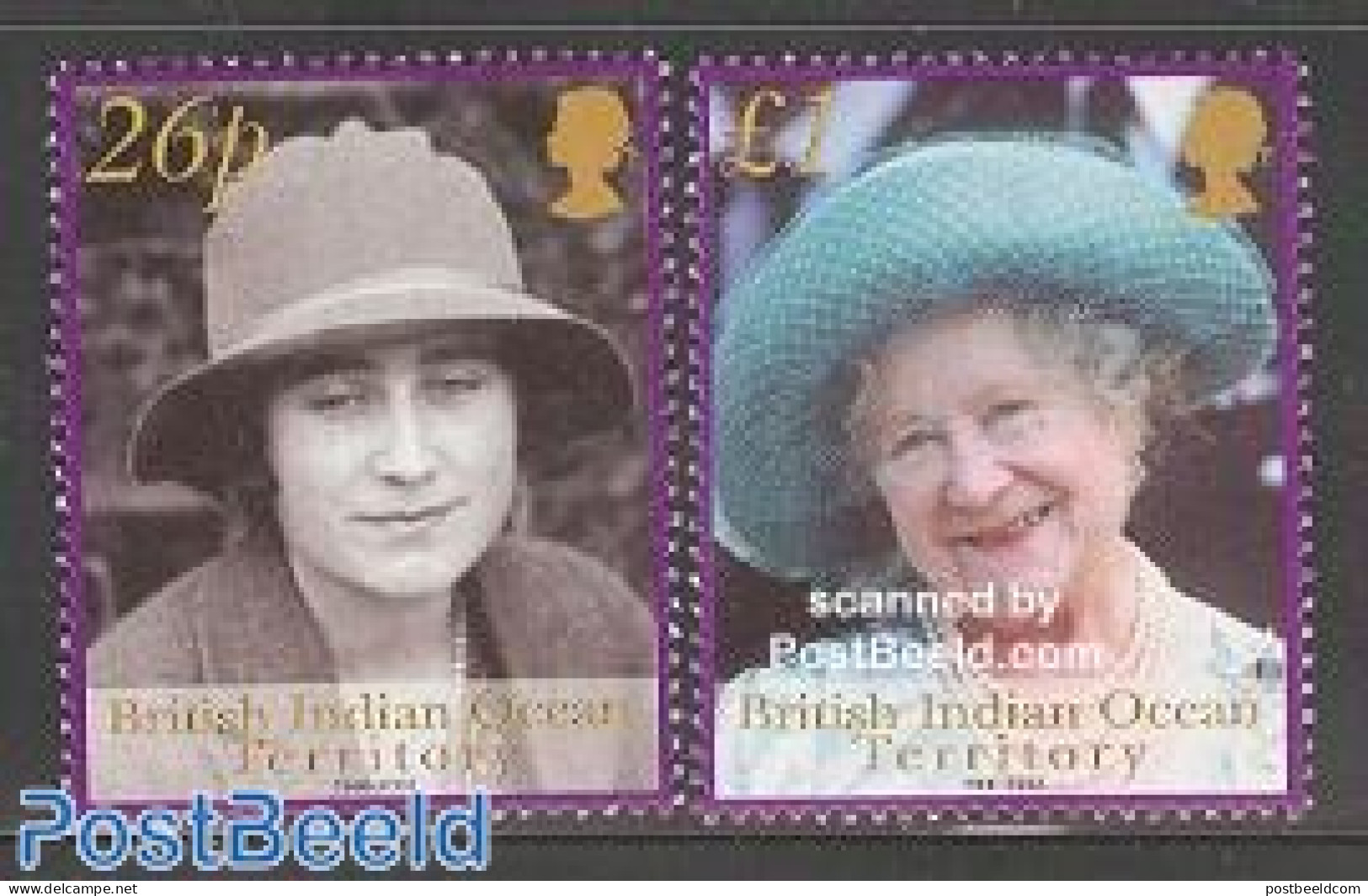 British Indian Ocean 2002 Queen Mother 2v, Mint NH, History - Kings & Queens (Royalty) - Familles Royales