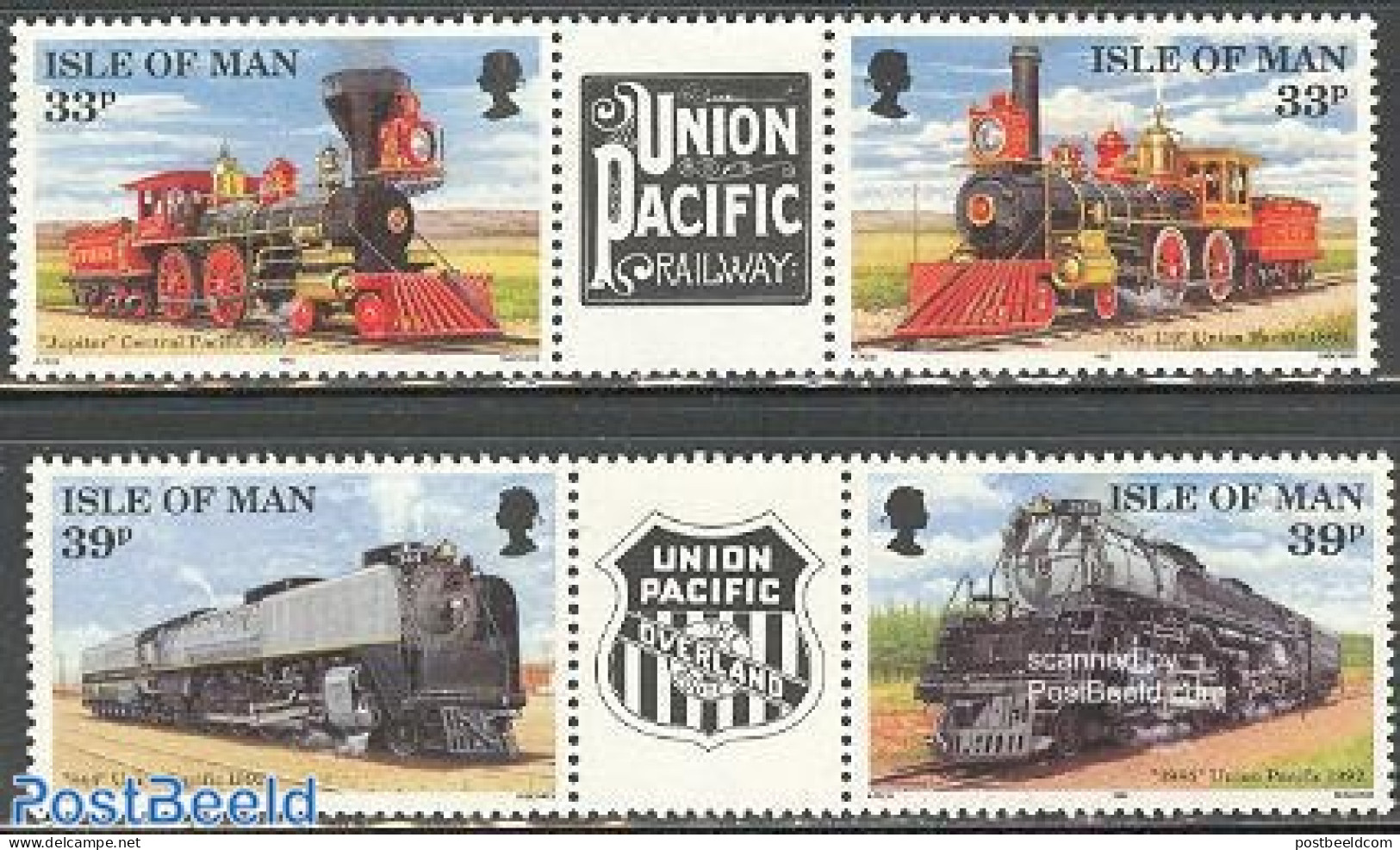 Isle Of Man 1992 Transcontinental Railway 2x2v+tabs [:T:] (picture On Center Tabs May Vary), Mint NH, Transport - Rail.. - Trains