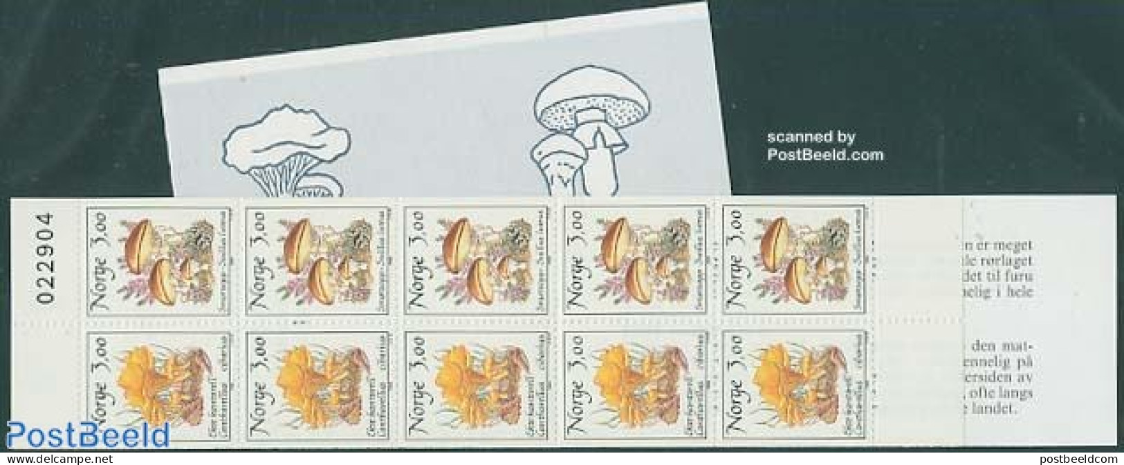 Norway 1989 Mushrooms Booklet, Mint NH, Nature - Mushrooms - Stamp Booklets - Nuevos