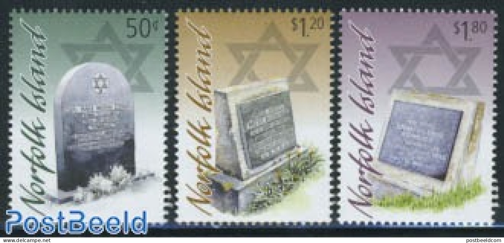 Norfolk Island 2008 Jewish Graves 3v, Mint NH, Religion - Judaica - Judaisme