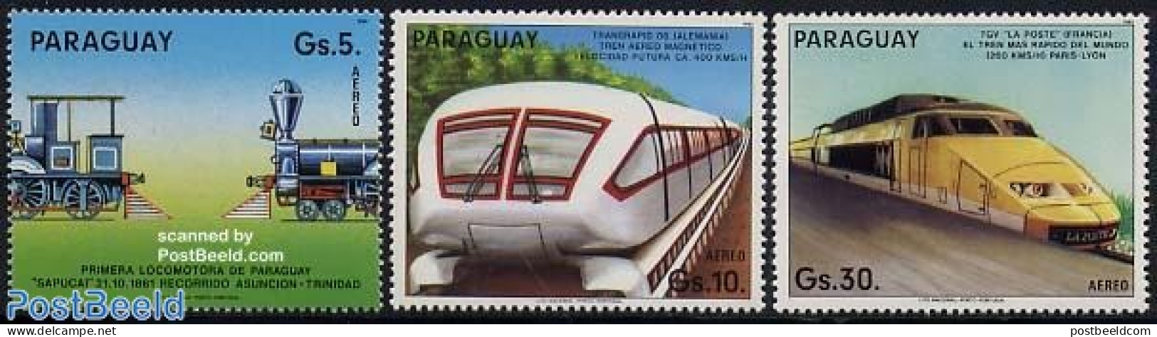 Paraguay 1985 Railways 3v, Mint NH, Transport - Railways - Trains