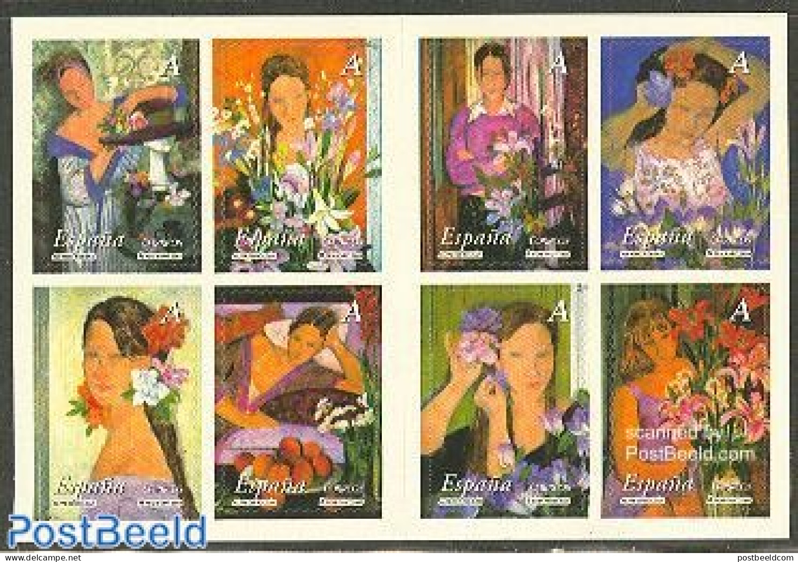 Spain 2003 A. Roldan Paintings 8v In Booklet, Mint NH, Nature - Flowers & Plants - Stamp Booklets - Art - Modern Art (.. - Unused Stamps