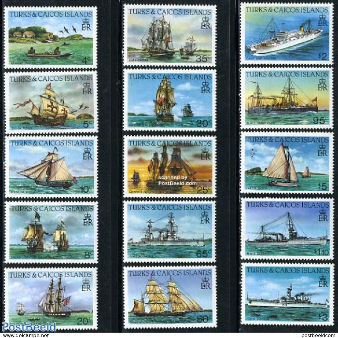 Turks And Caicos Islands 1983 Definitives, Ships 15v, Perforated 14, Mint NH, Nature - Transport - Birds - Ships And B.. - Ships
