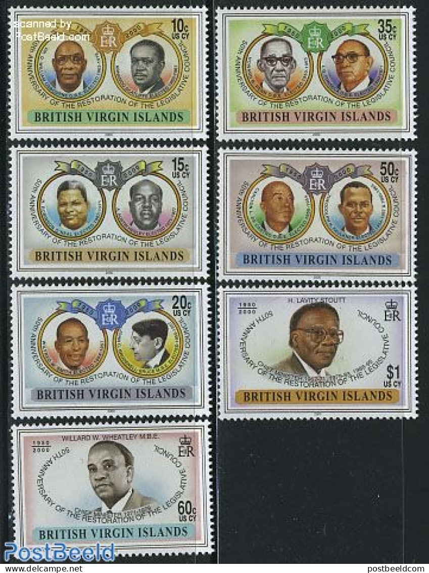 Virgin Islands 2000 Parliament 7v, Mint NH, History - Politicians - British Virgin Islands