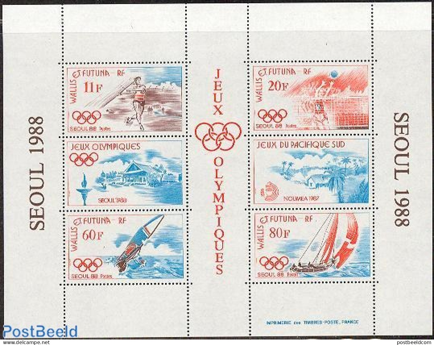Wallis & Futuna 1988 Olympic Games Seoul S/s, Mint NH, Sport - Athletics - Olympic Games - Sailing - Volleyball - Leichtathletik