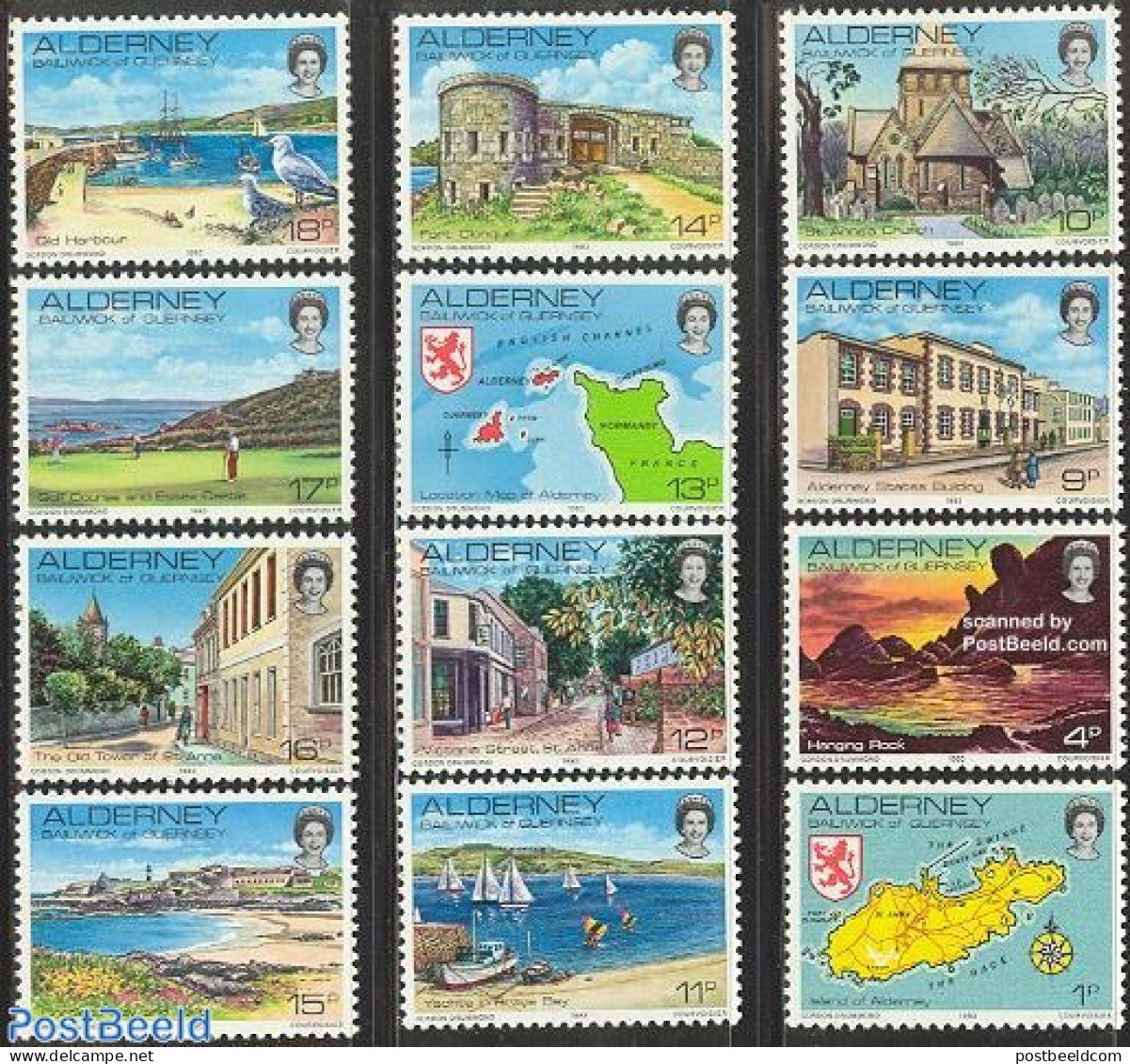 Alderney 1983 Definitives 12v, Mint NH, Nature - Religion - Sport - Transport - Various - Birds - Churches, Temples, M.. - Kerken En Kathedralen