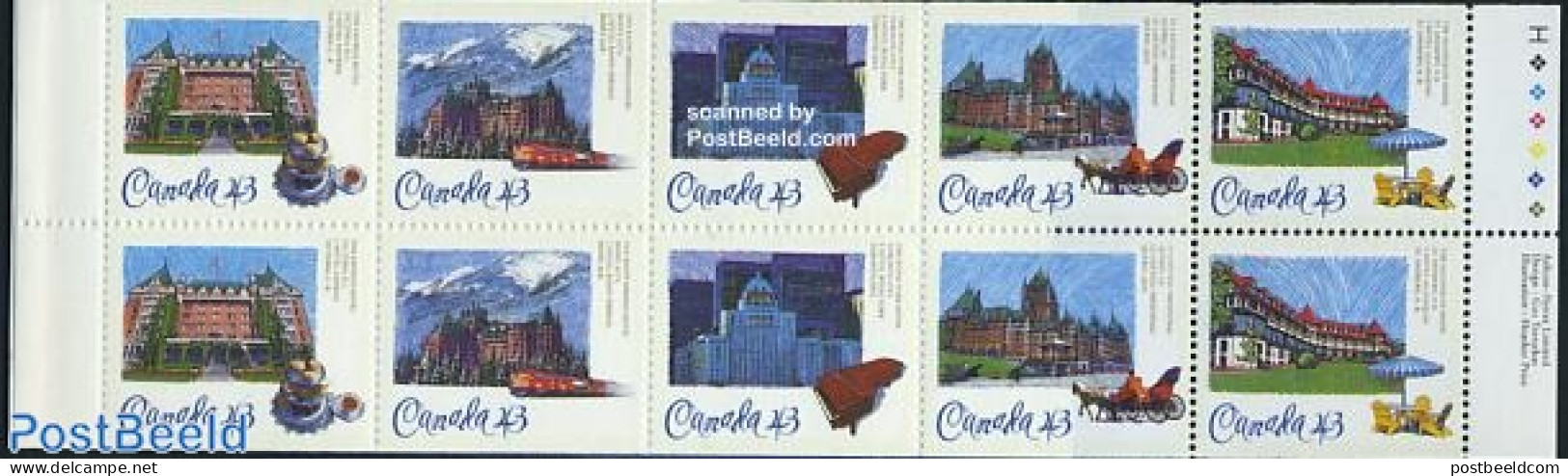 Canada 1993 Historic Hotels 10v In Booklet, Mint NH, Performance Art - Transport - Various - Music - Stamp Booklets - .. - Ongebruikt