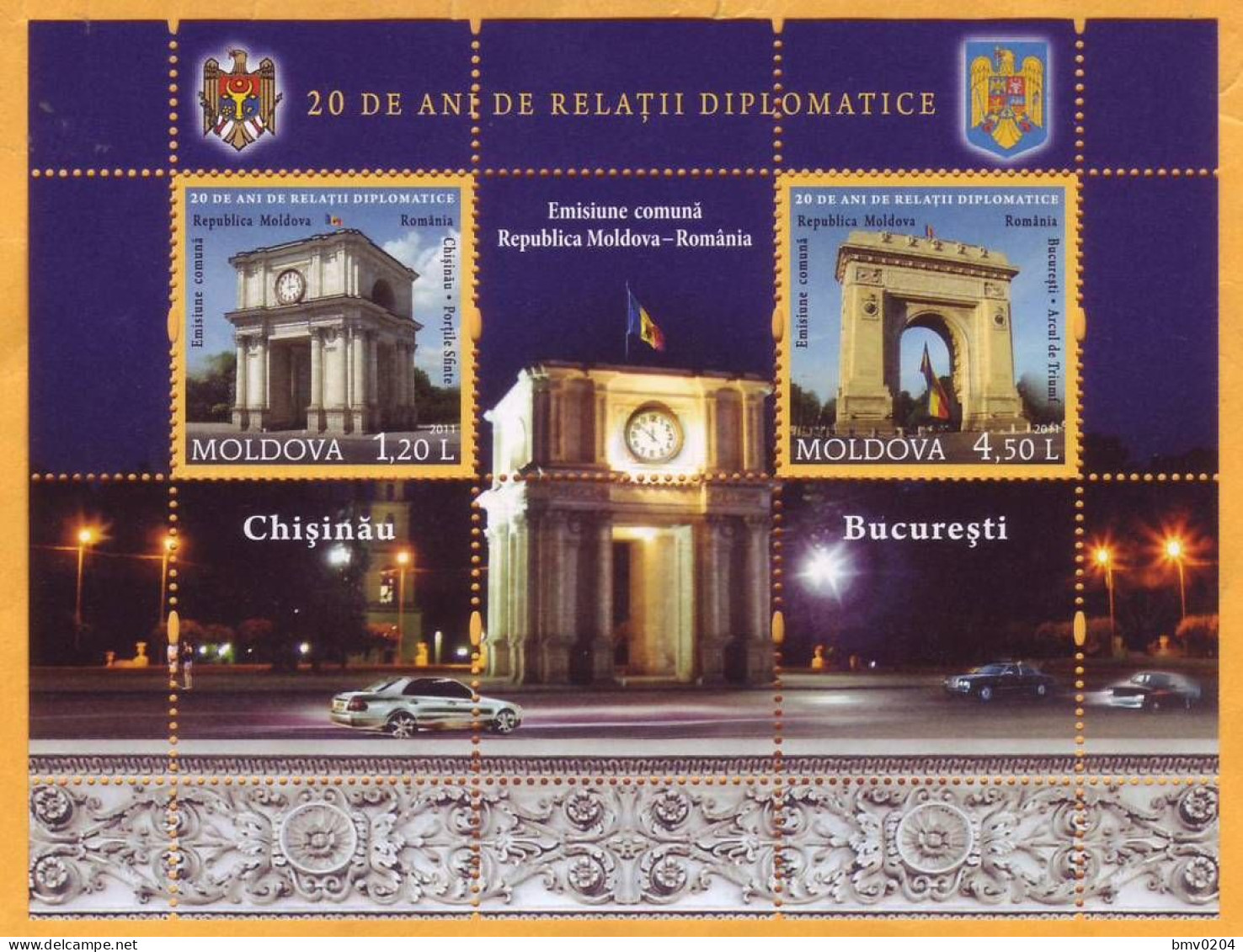 2011 Moldova Moldavie  Romania-Moldova, Diplomatic Relations, Architecture, Triumphal Arches Sheet Mint - Moldawien (Moldau)