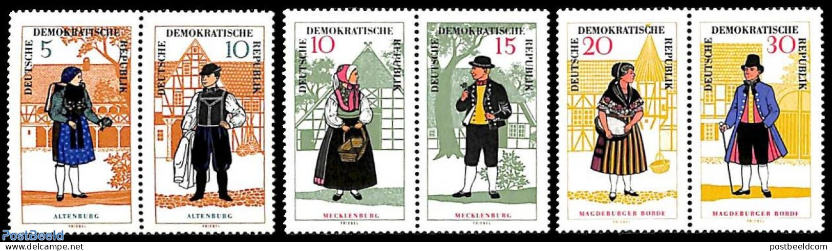 Germany, DDR 1966 Costumes 3x2v [:], Mint NH, Various - Costumes - Unused Stamps