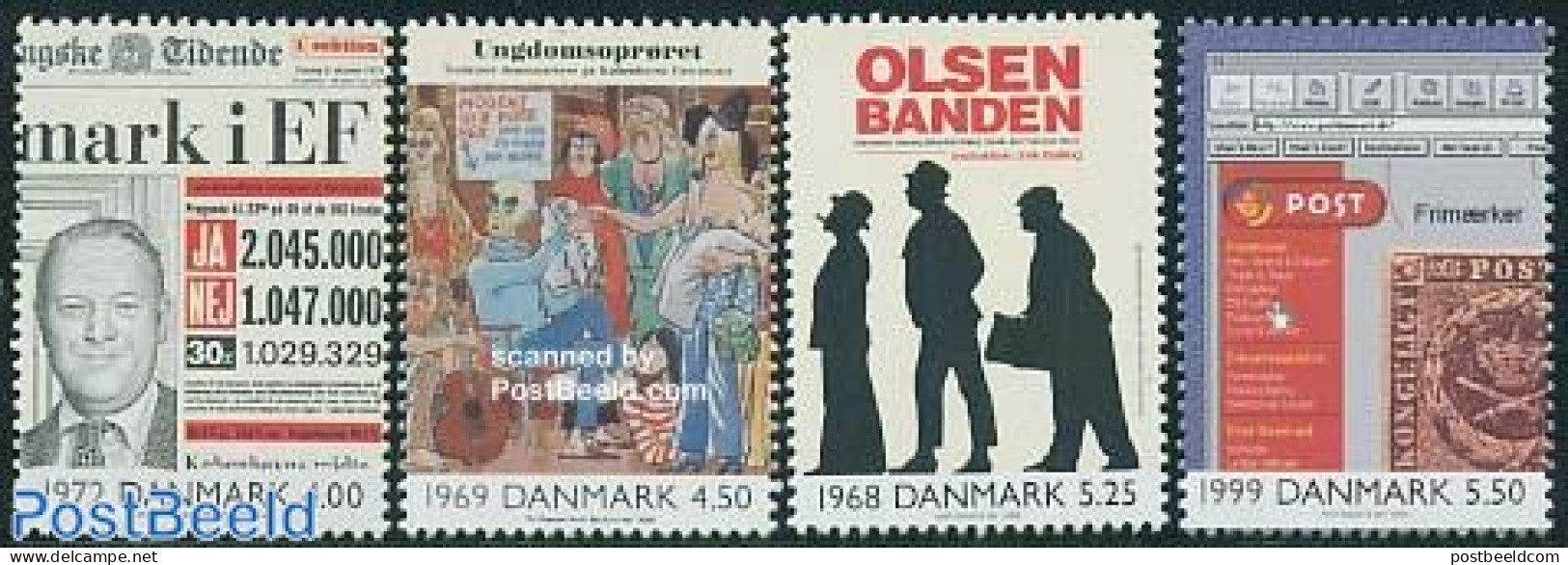 Denmark 2000 20th Century Events 4v, Mint NH, History - Performance Art - Science - Newspapers & Journalism - Movie St.. - Neufs