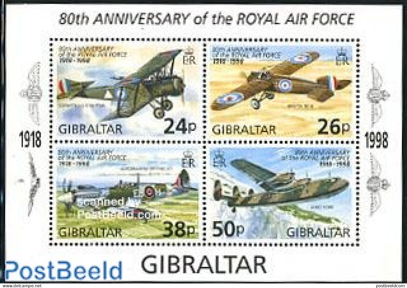 Gibraltar 1998 R.A.F. S/s, Mint NH, Transport - Aircraft & Aviation - Airplanes