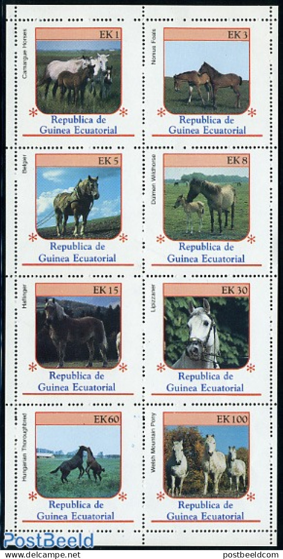 Equatorial Guinea 1976 Horses 8v M/s, Mint NH, Nature - Horses - Äquatorial-Guinea