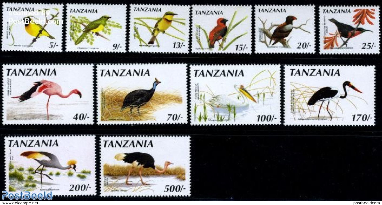 Tanzania 1990 Definitives, Birds 12v, Mint NH, Nature - Birds - Flamingo - Tansania (1964-...)