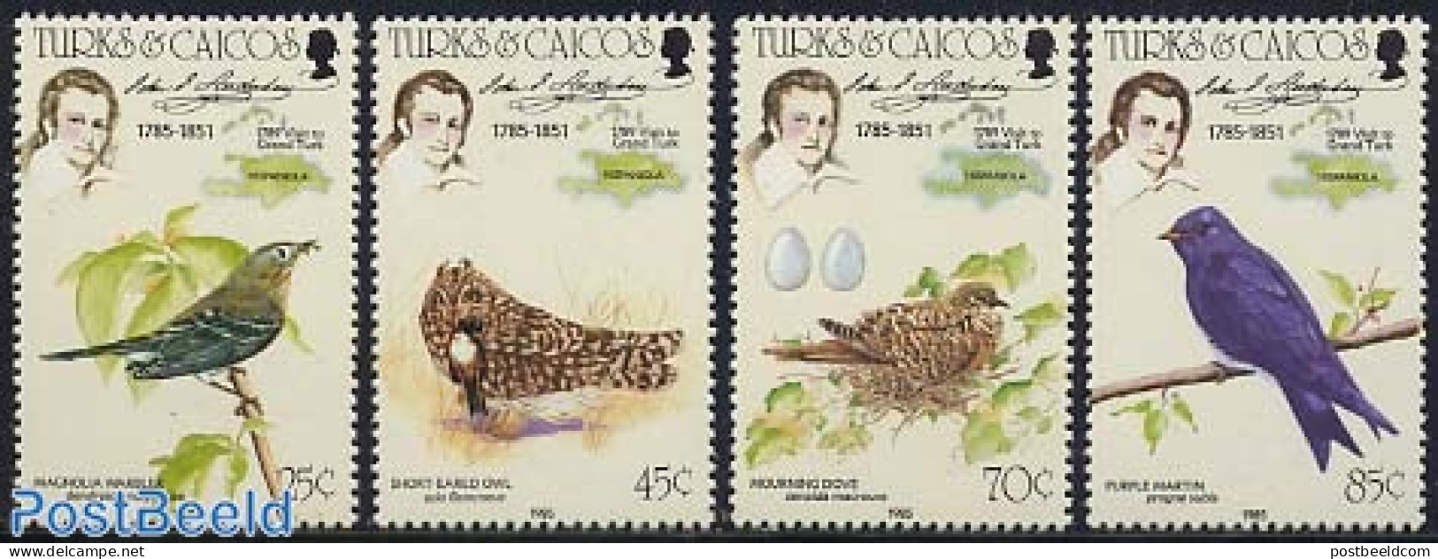 Turks And Caicos Islands 1985 J.J. Audubon 4v, Mint NH, Nature - Birds - Other & Unclassified