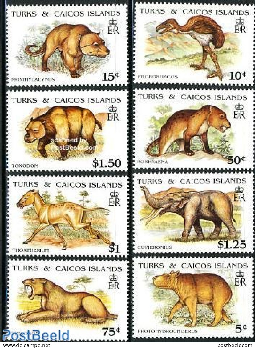 Turks And Caicos Islands 1991 Preh. Animals 8v, Mint NH, Nature - Prehistoric Animals - Prehistorics
