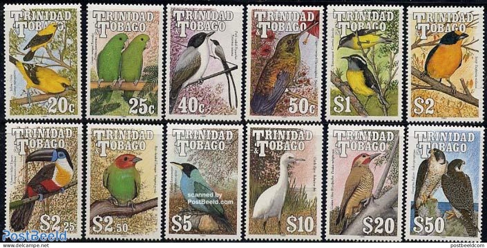 Trinidad & Tobago 1990 Birds 12v WM CA Italic, Mint NH, Nature - Birds - Woodpeckers - Toucans - Trindad & Tobago (1962-...)