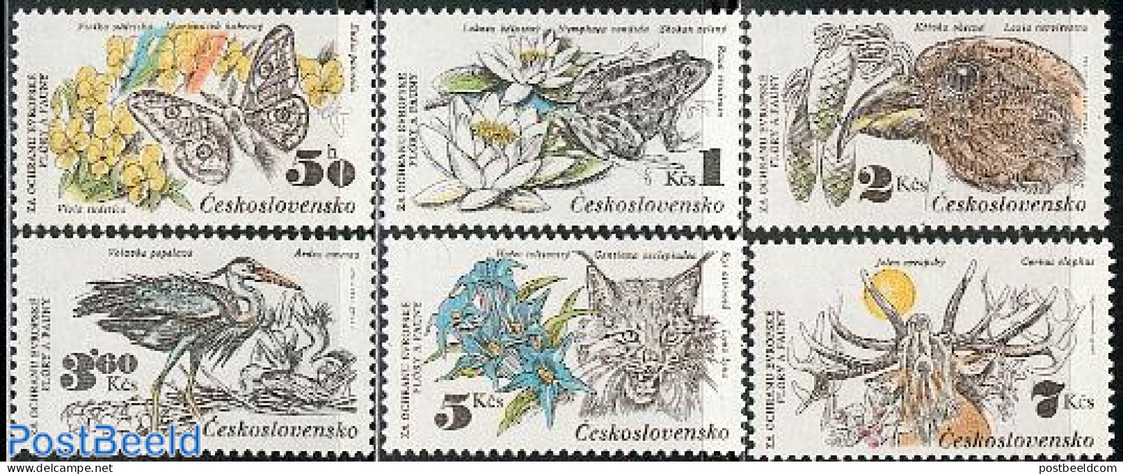 Czechoslovkia 1983 Nature Conservation 6v, Mint NH, Nature - Animals (others & Mixed) - Birds - Butterflies - Cat Fami.. - Other & Unclassified