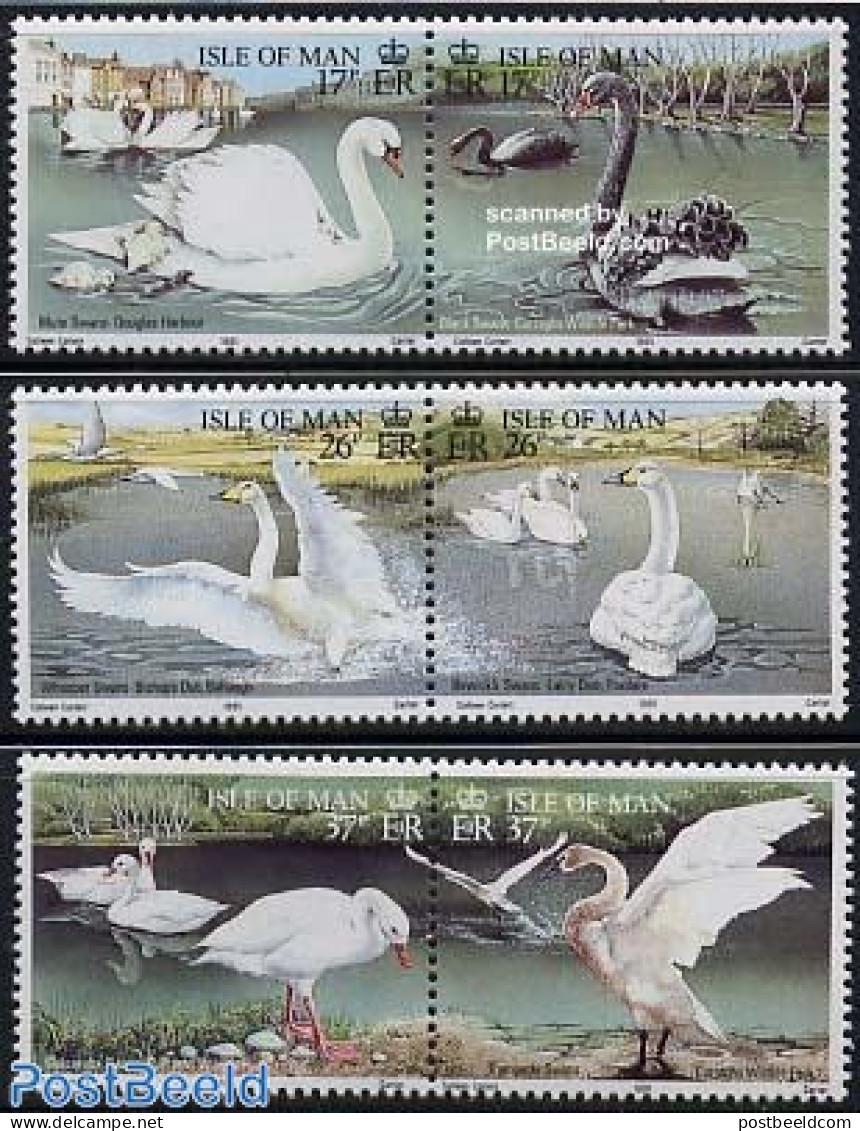 Isle Of Man 1991 Swans 3x2v [:], Mint NH, Nature - Birds - Swans - Isle Of Man