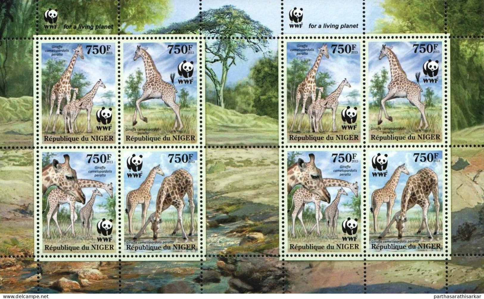 NIGER 2013 WWF GIRAFFES WILD ANIMALS MINIATURE SHEET MS OF 2 SETS MNH - Ongebruikt