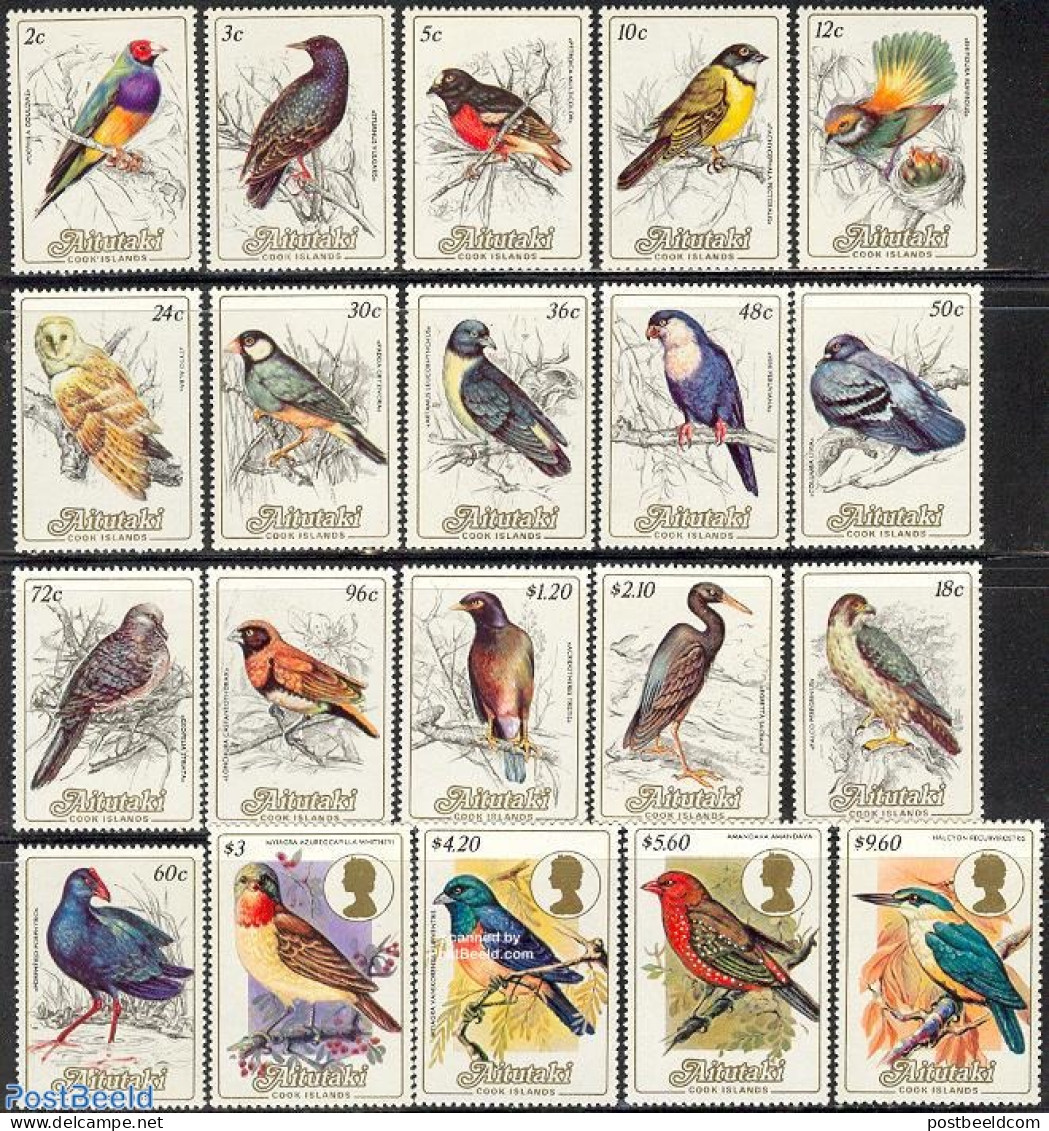 Aitutaki 1984 Definitives, Birds 20v, Mint NH, Nature - Birds - Birds Of Prey - Owls - Parrots - Kingfishers - Pigeons - Aitutaki