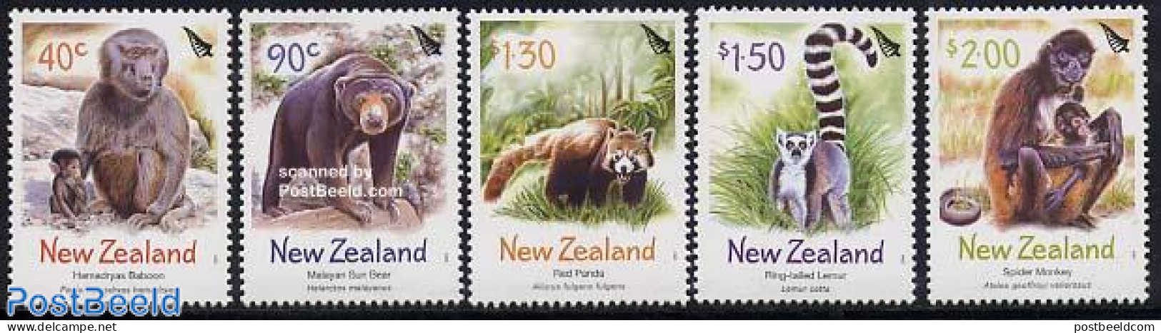 New Zealand 2004 Zoo Animals 5v, Mint NH, Nature - Animals (others & Mixed) - Bears - Monkeys - Unused Stamps