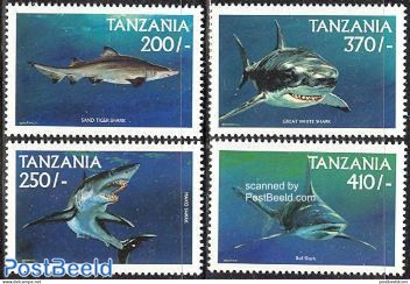 Tanzania 1999 Sharks 4v, Mint NH, Nature - Fish - Sharks - Fishes