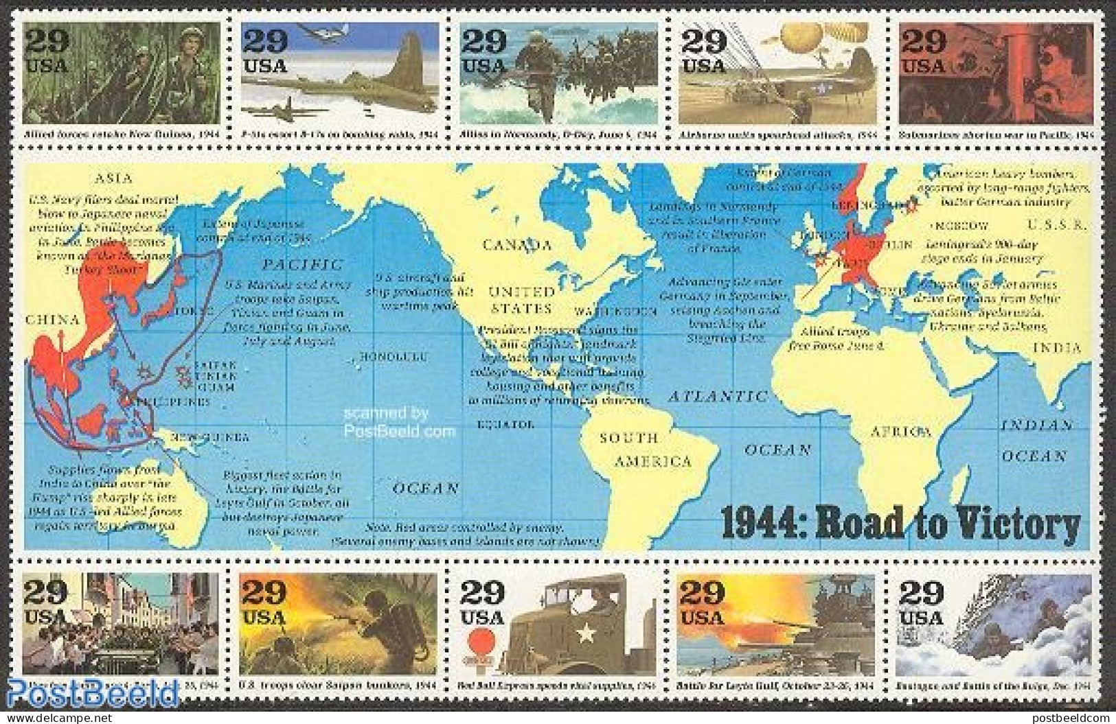 United States Of America 1994 World War II S/s (1944), Mint NH, History - Transport - Various - Militarism - World War.. - Unused Stamps