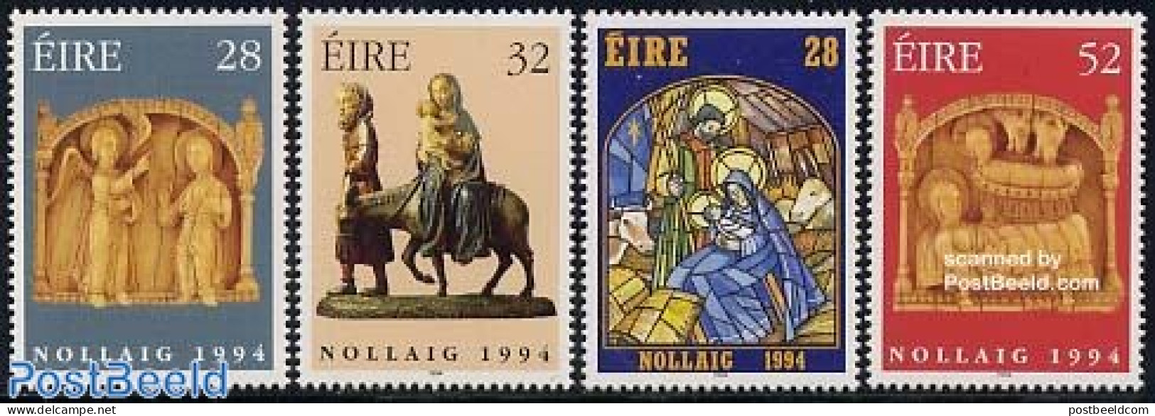 Ireland 1994 Christmas 4v, Mint NH, Religion - Christmas - Art - Stained Glass And Windows - Unused Stamps