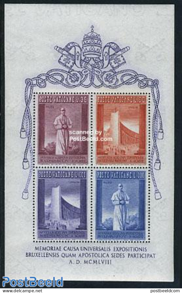 Vatican 1958 World Expo Brussels S/s, Mint NH, Religion - Various - Churches, Temples, Mosques, Synagogues - Religion .. - Ongebruikt