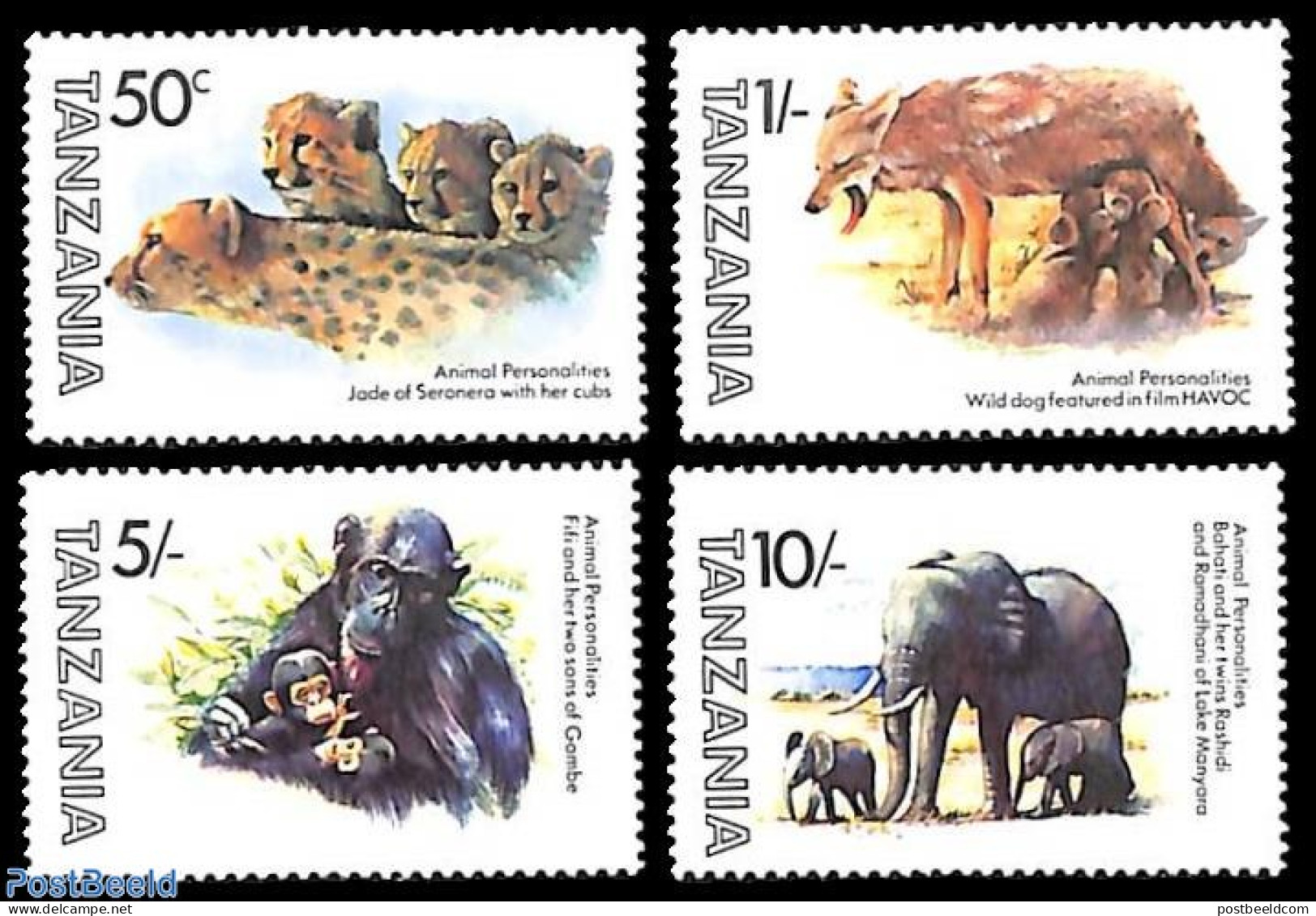 Tanzania 1982 Film Animals 4v, Mint NH, Nature - Performance Art - Animals (others & Mixed) - Cat Family - Elephants -.. - Kino
