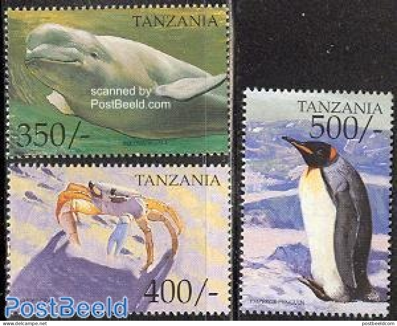 Tanzania 1999 Sea Animals 3v, Mint NH, Nature - Birds - Penguins - Sea Mammals - Shells & Crustaceans - Mundo Aquatico